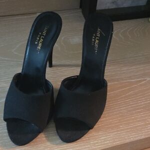 Saint Laurent Black Open-Toe Slip-On Stiletto Mules